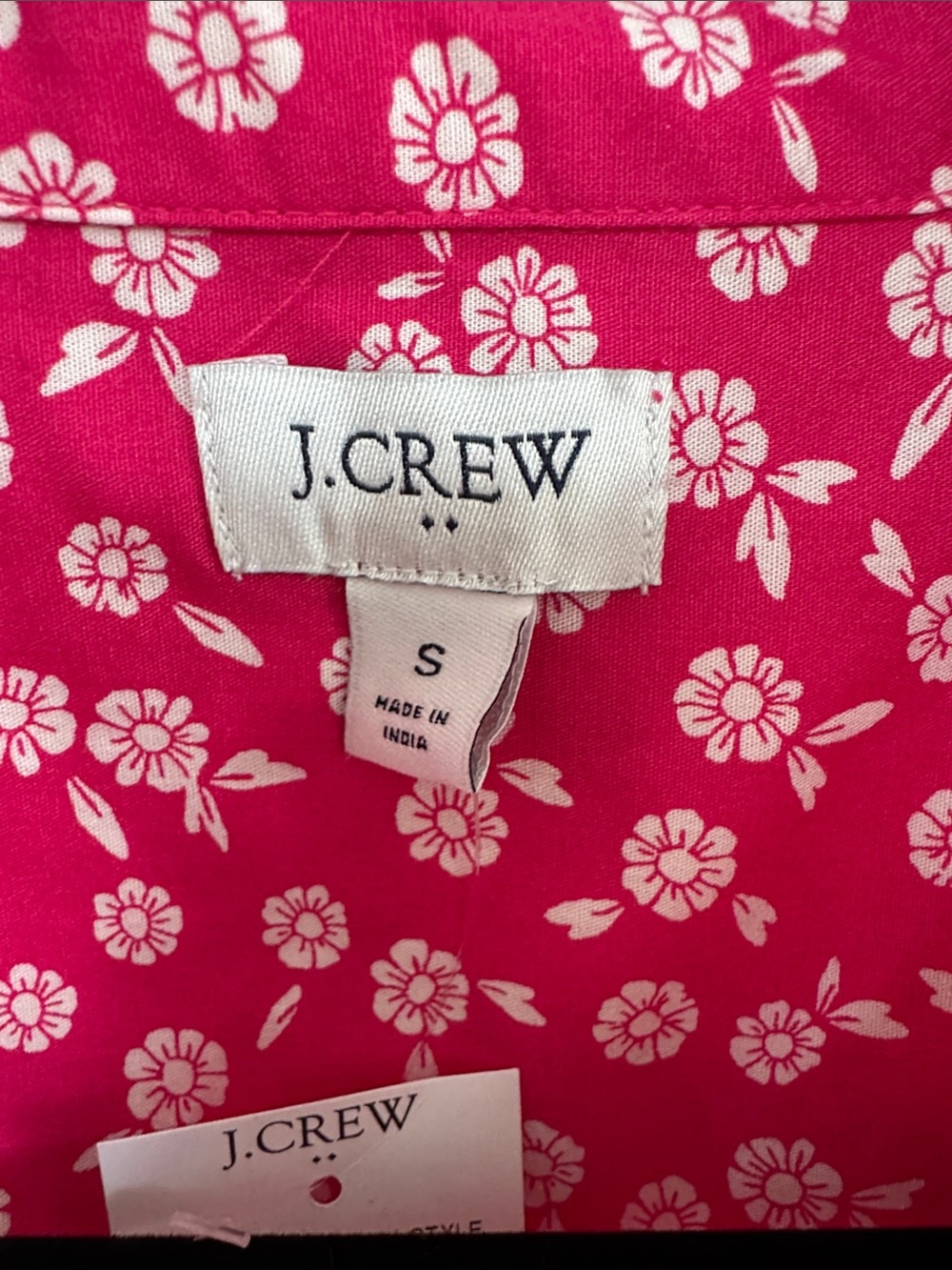 NWT J. Crew Pink Floral Cotton Poplin Short Popover Shirt Small Hot Pink - Picture 3 of 6